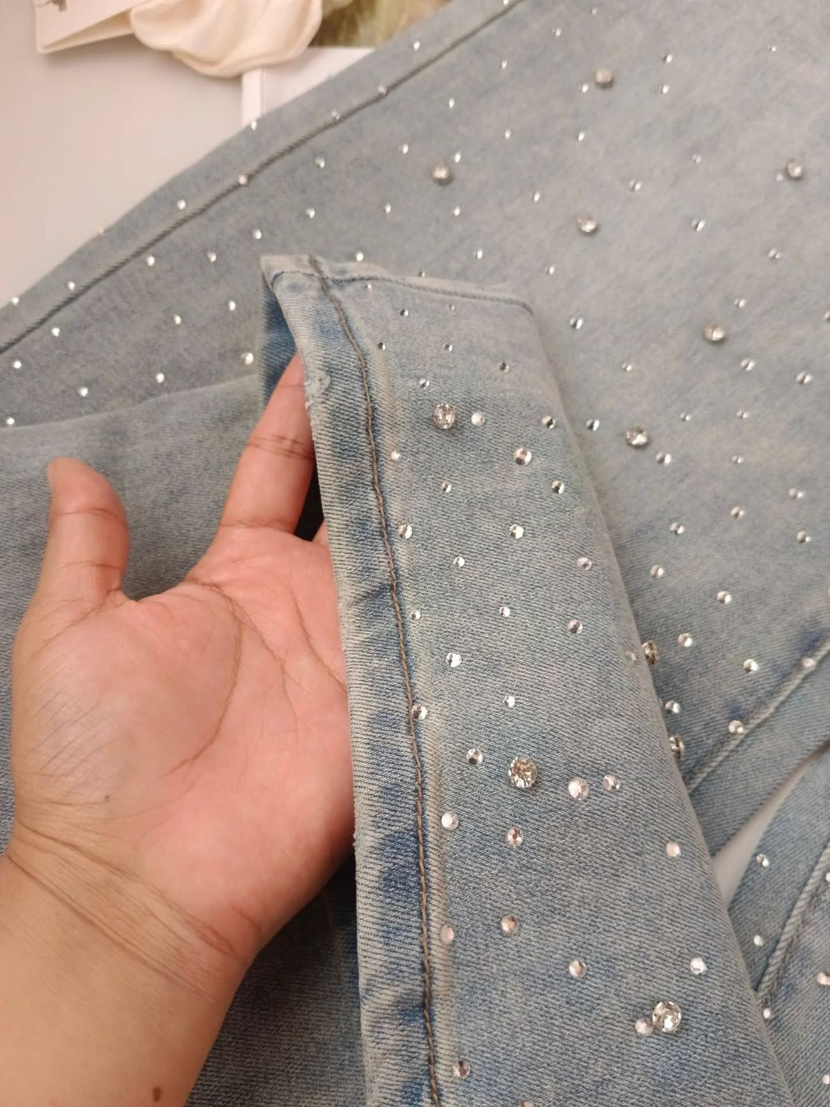 Sparkly Wide Leg Denim Jeans