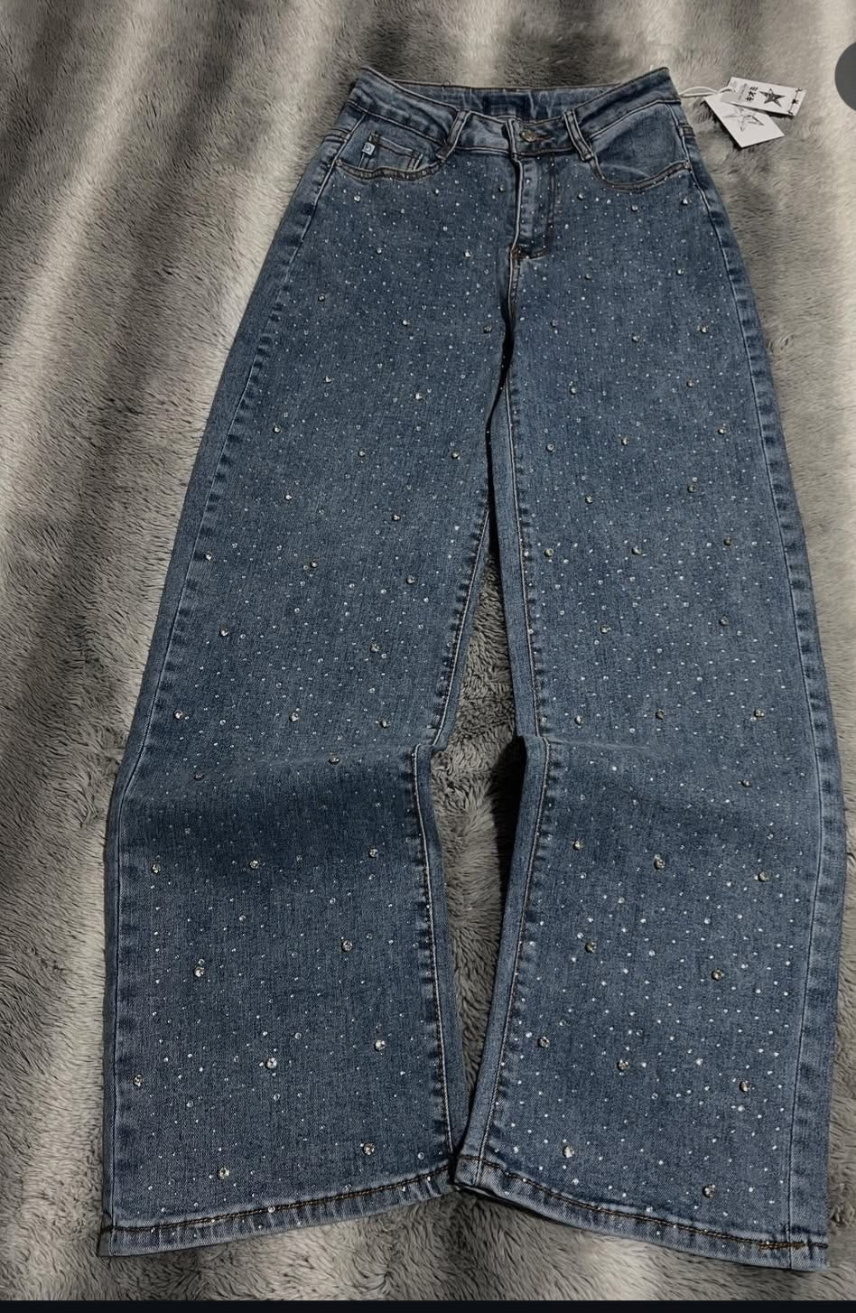 Sparkly Wide Leg Denim Jeans