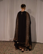Midnight Bloom Black 3pc Set with Sequin Dupatta