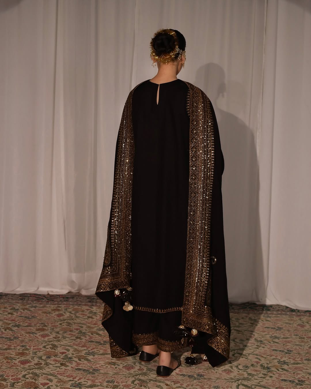 Midnight Bloom Black 3pc Set with Sequin Dupatta