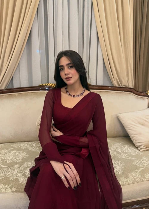 Deep Maroon Chiffon Saree