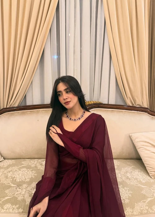 Deep Maroon Chiffon Saree