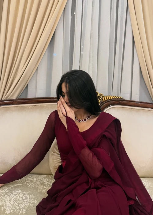 Deep Maroon Chiffon Saree