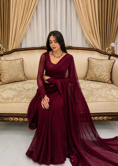 Deep Maroon Chiffon Saree