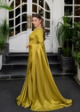 Olive gold satin silk saree styled for wedding reception