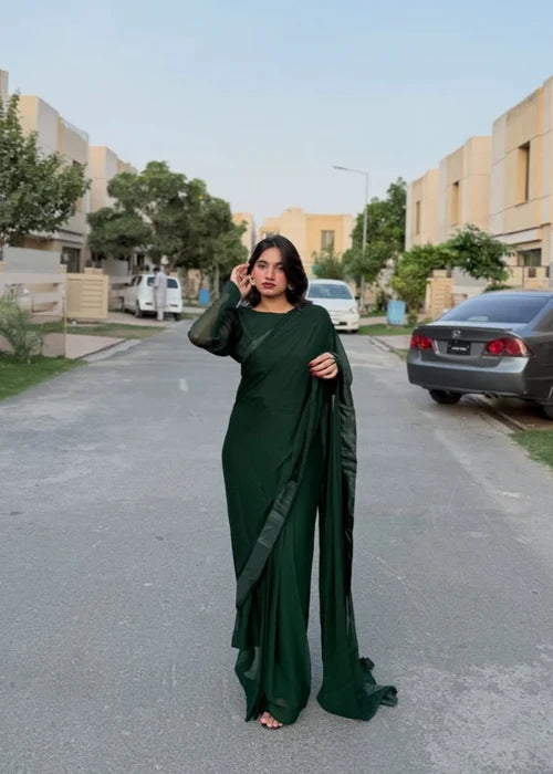 Bottle Green Chiffon Saree