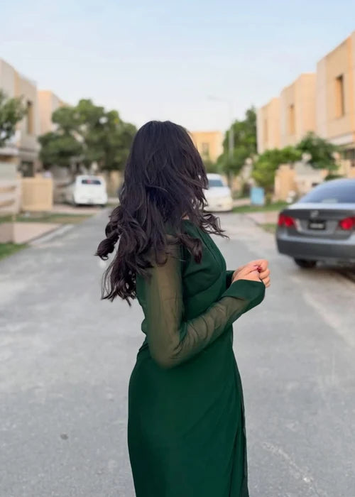 Bottle Green Chiffon Saree