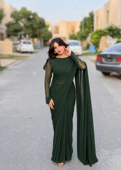 Bottle Green Chiffon Saree
