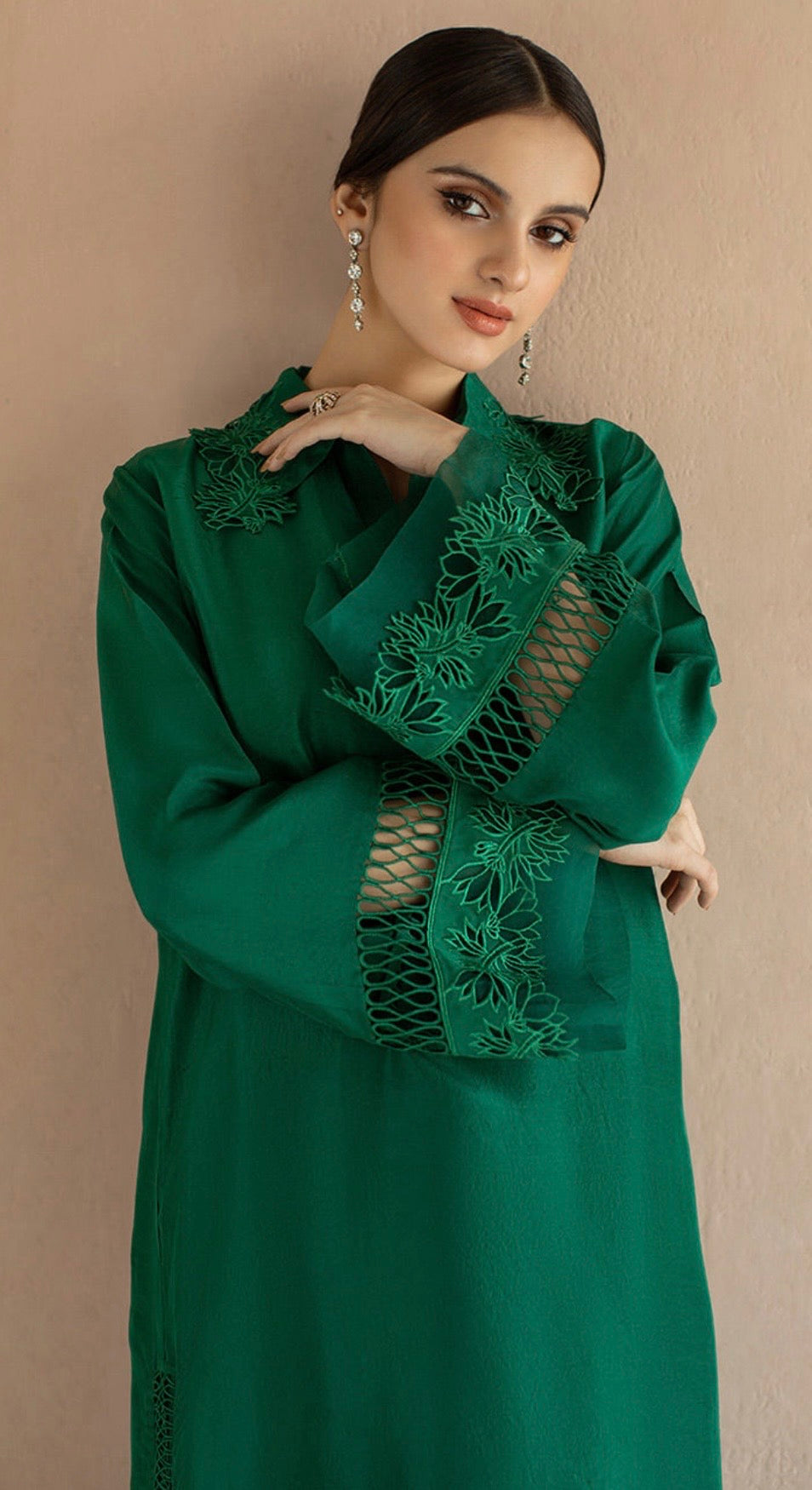 Emerald  Kurta Set with Net Panels