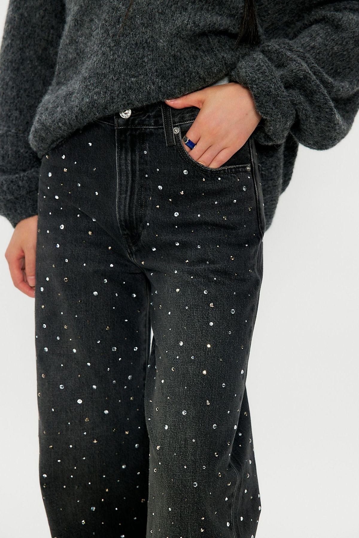 Sparkly Wide Leg Denim Jeans