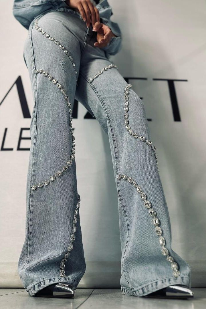 Crystal Embellished Blue Denim