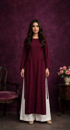 Maroon Side Tie Kurta with White Palazzo