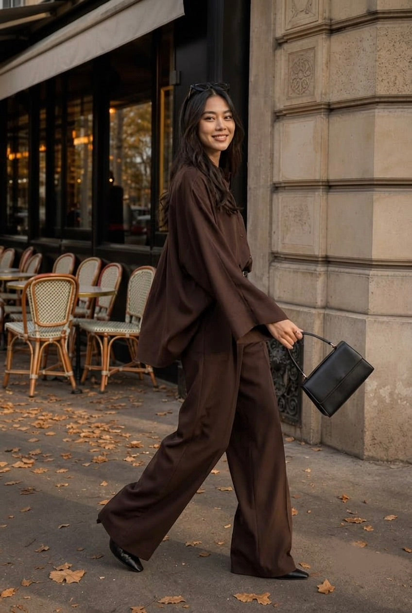 Chocolate Brown Wide-Leg Set