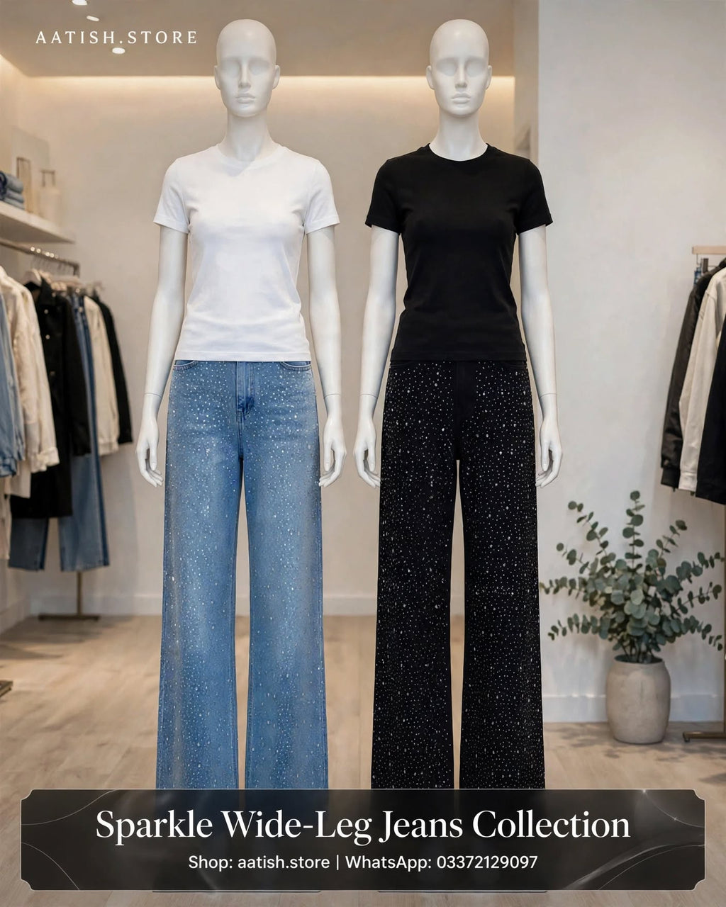 Sparkly Wide Leg Denim Jeans