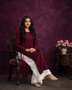 Maroon Side Tie Kurta with White Palazzo