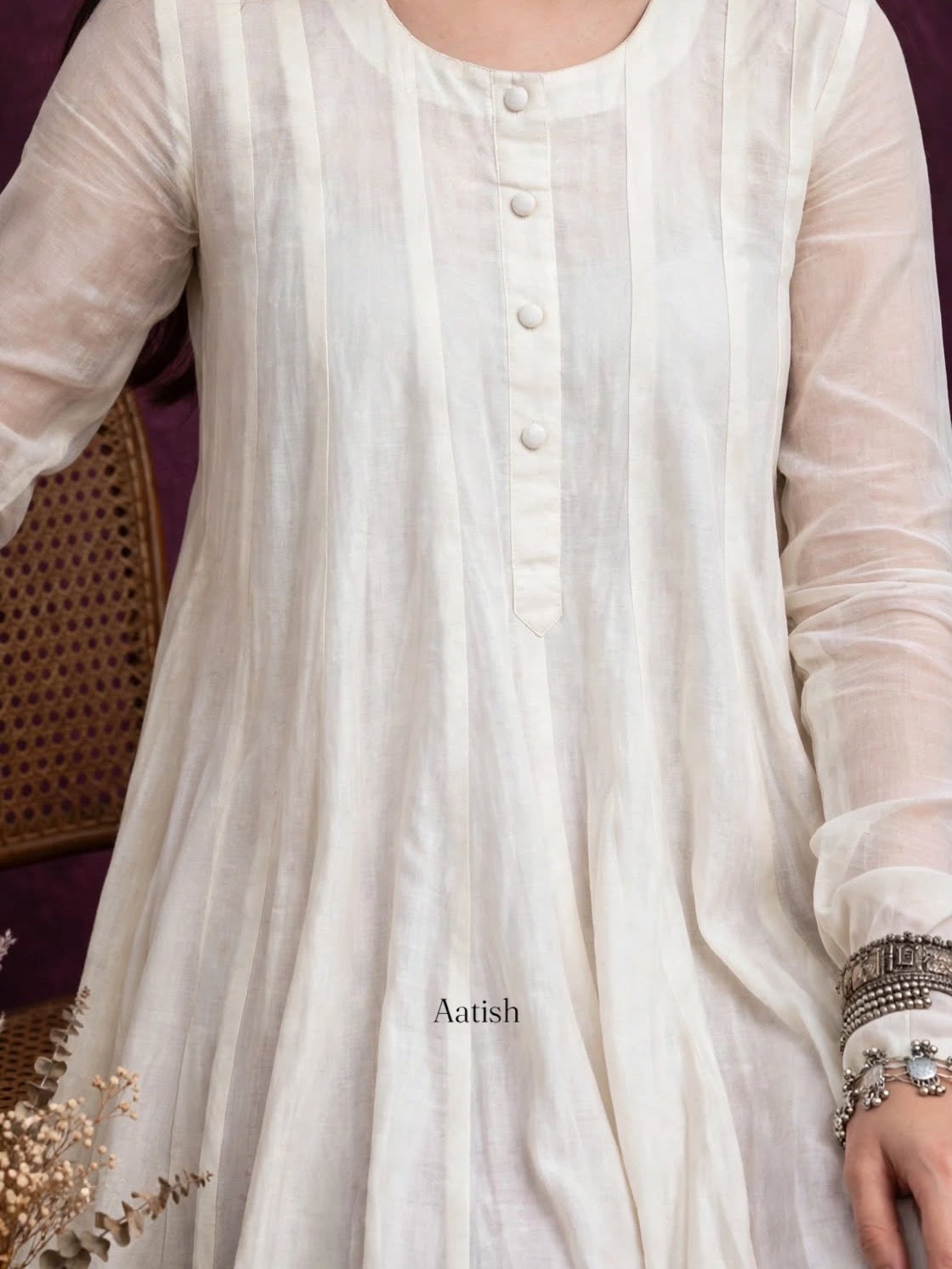 White Flared Kurti with Maroon Shalwar