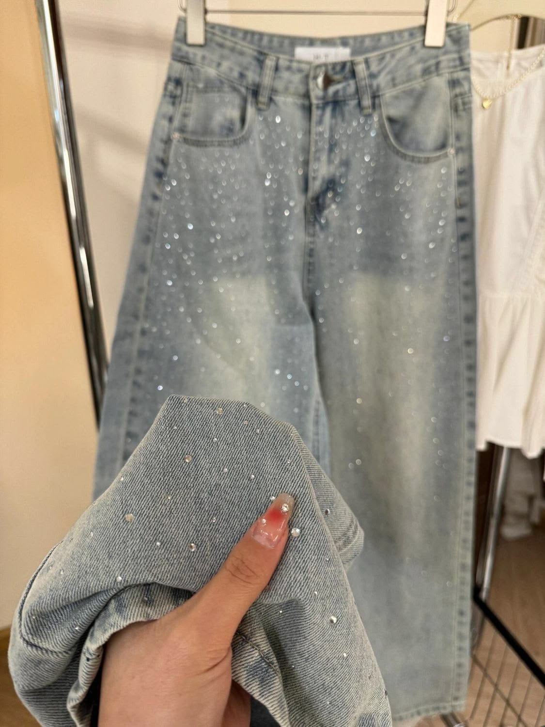 Sparkly Wide Leg Denim Jeans
