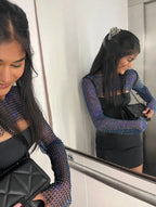 Rhinestone Fishnet Mesh Crop Top
