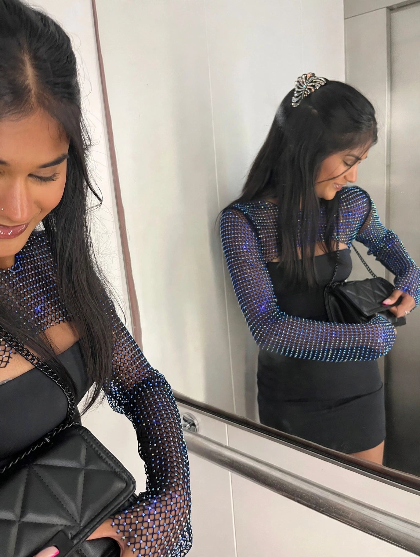 Rhinestone Fishnet Mesh Crop Top