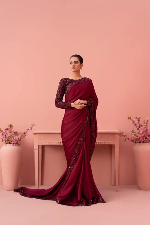 Cherry Maroon Saree