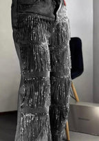 Sequin Fringe Denim Jeans