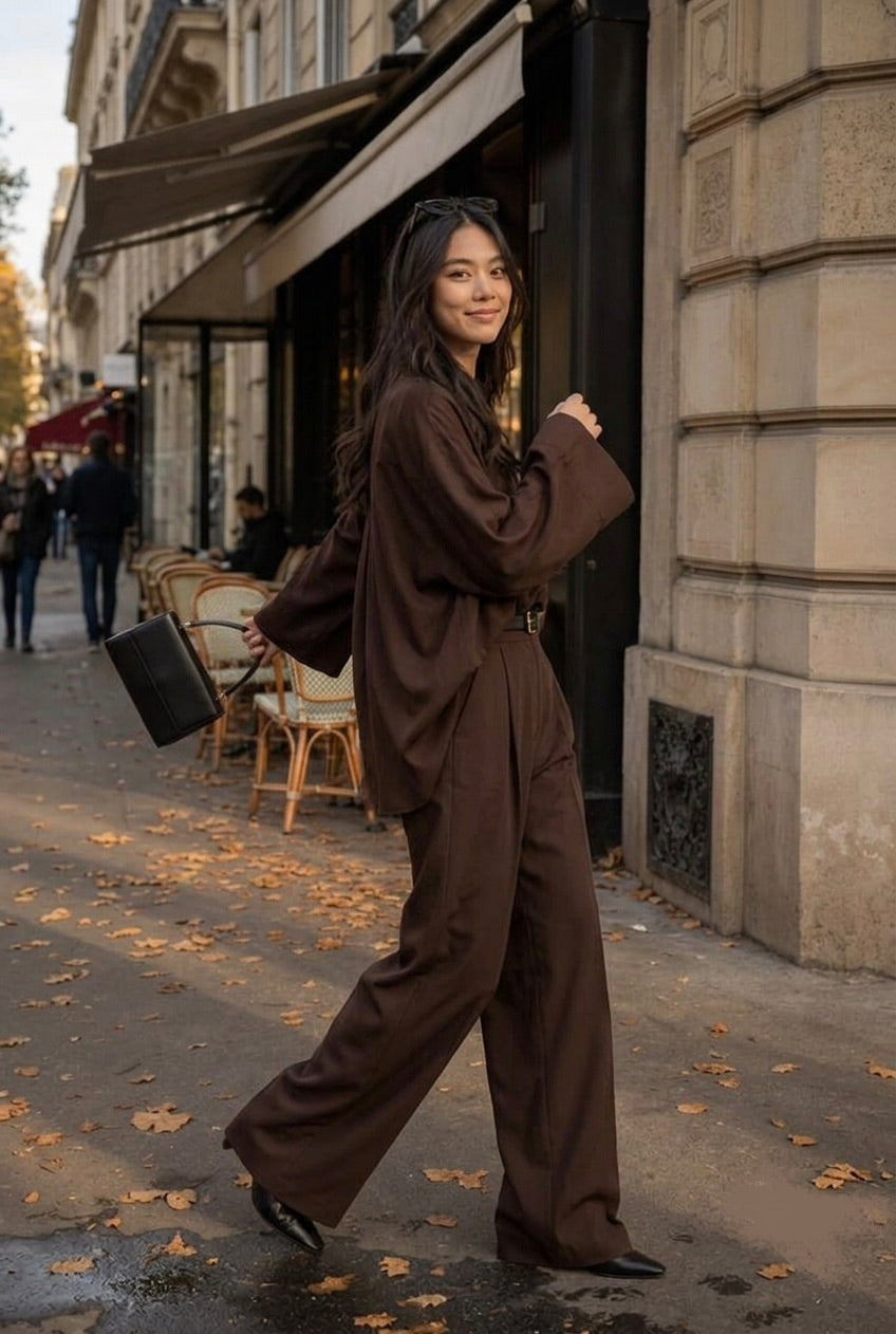 Chocolate Brown Wide-Leg Set