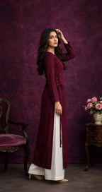 Maroon Side Tie Kurta with White Palazzo
