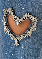 Crystal Embellished Heart Cutout Jeans