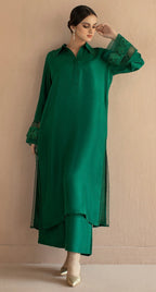 Emerald  Kurta Set with Net Panels