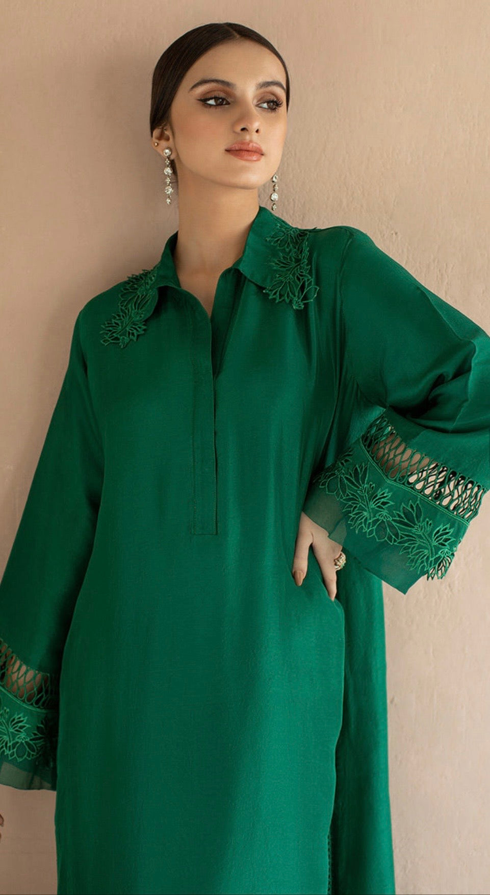 Emerald  Kurta Set with Net Panels