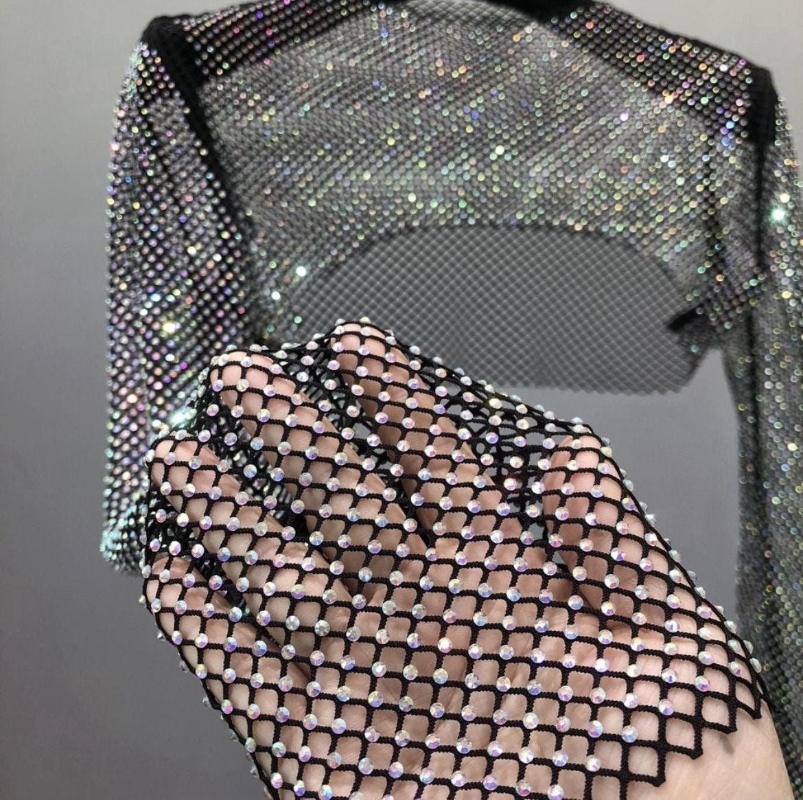 Rhinestone Fishnet Mesh Crop Top