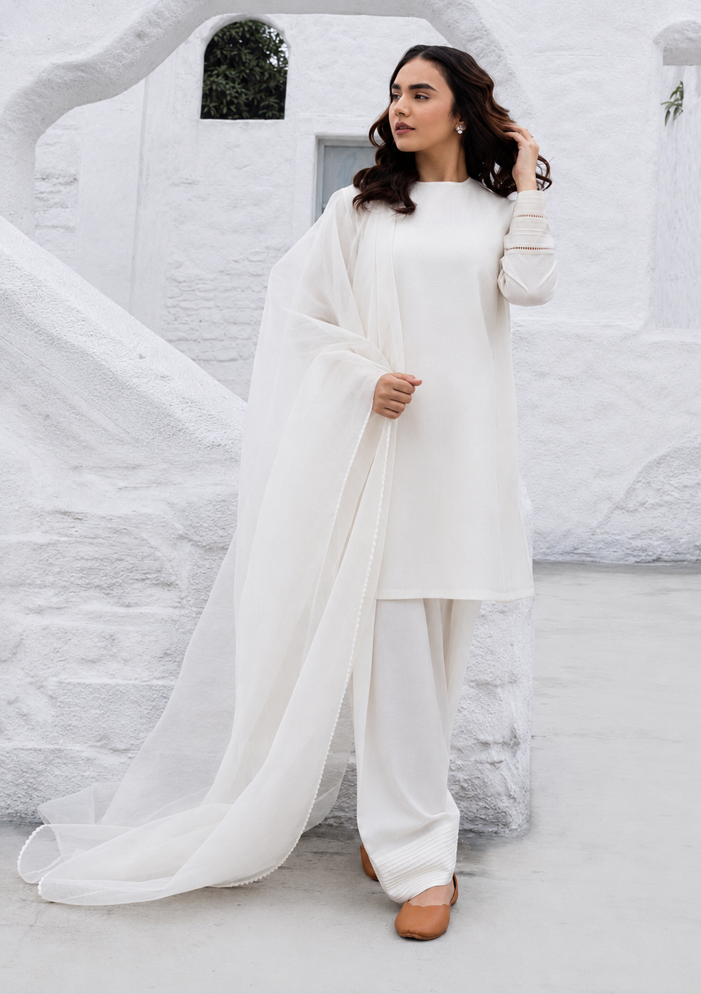 Clean Cut Ivory Kurta shalwar Set