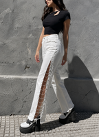 White Side Slit Chain Jeans
