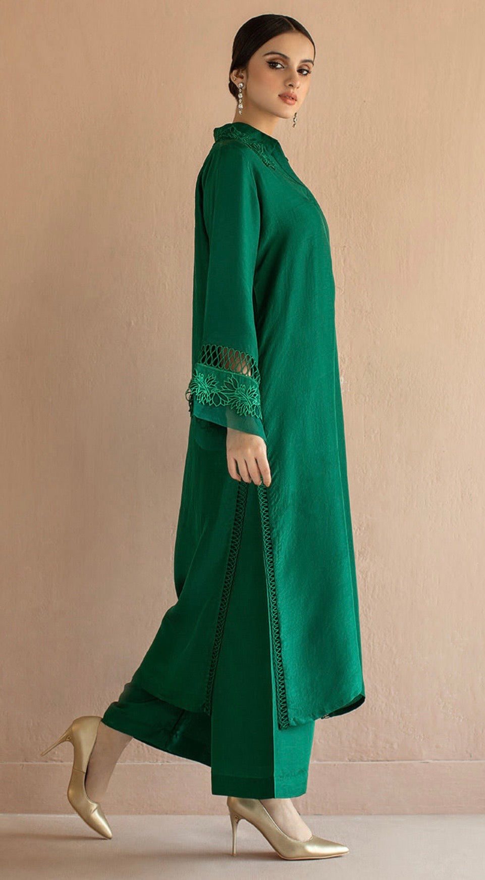 Emerald  Kurta Set with Net Panels
