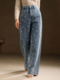 Pearl Embellished Wide-Leg Denim Jeans