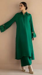 Emerald  Kurta Set with Net Panels