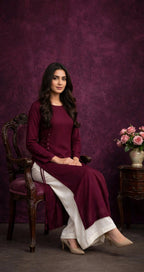 Maroon Side Tie Kurta with White Palazzo