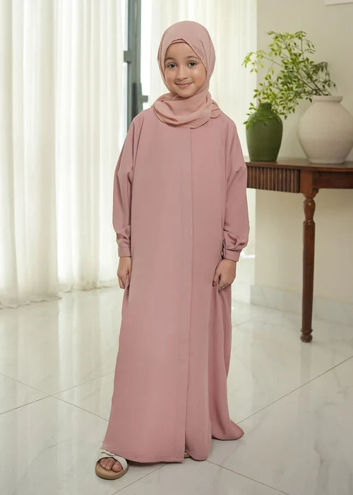 Girls modest wear abaya and hijab set, Overall view