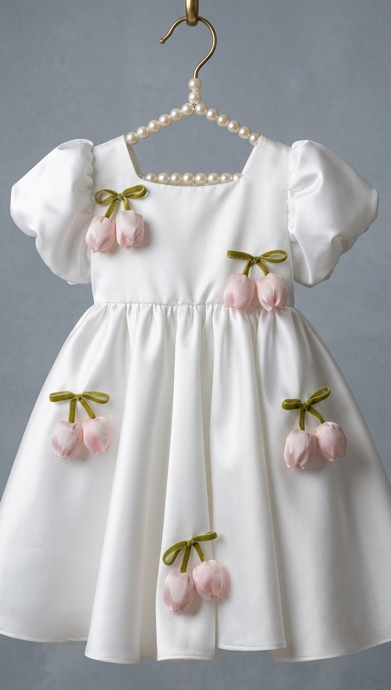 Girls Floral Applique Birthday Dress