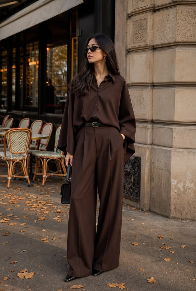 Chocolate Brown Wide-Leg Set