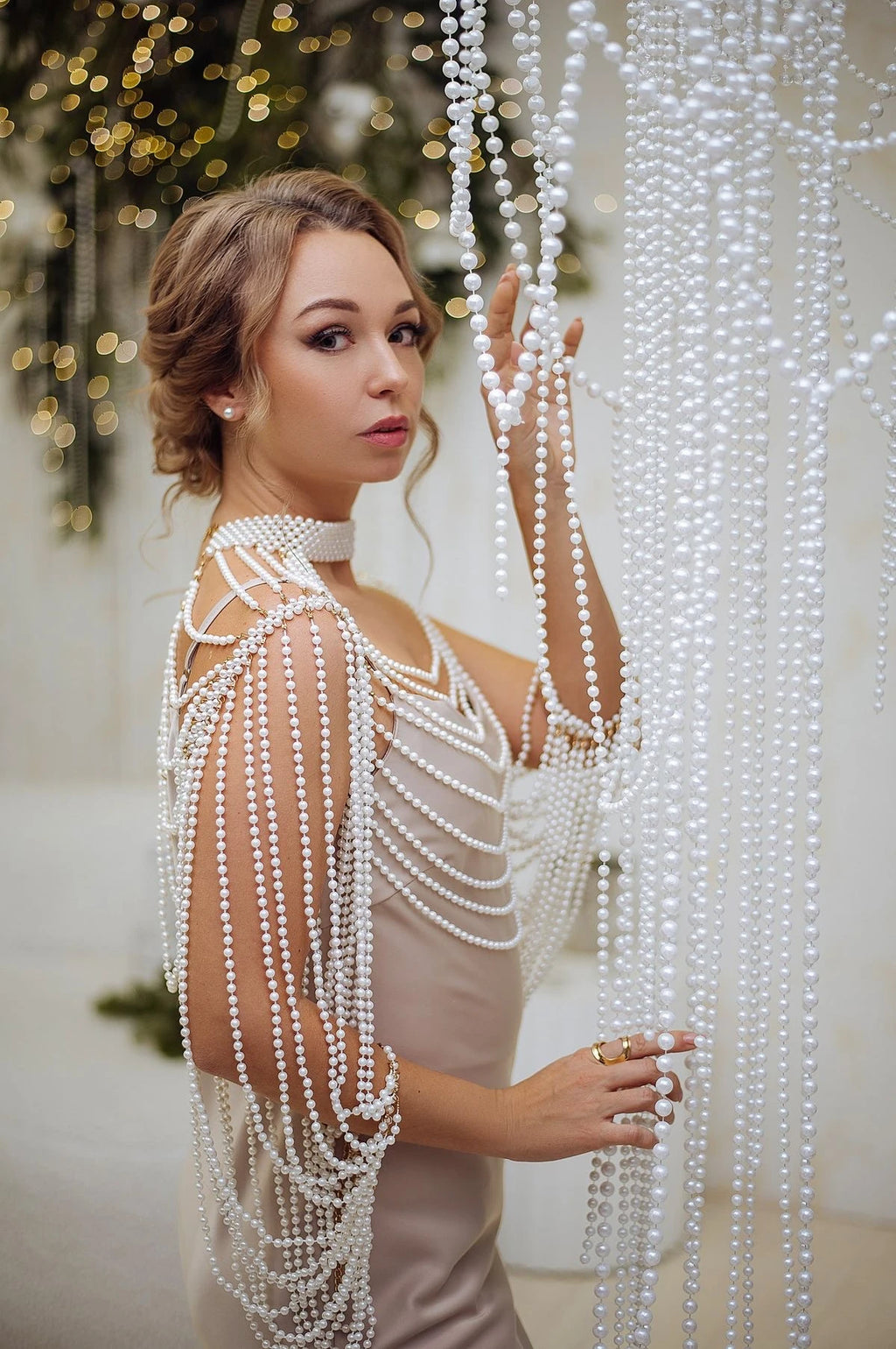 Multi-Strand Pearl Shoulder Drape