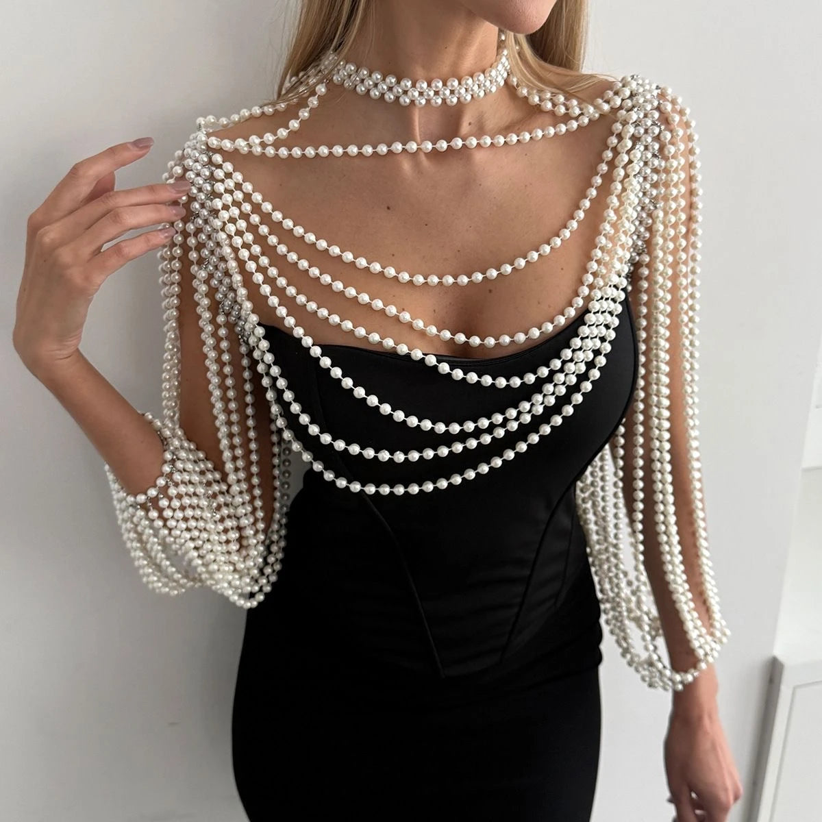 Multi-Strand Pearl Shoulder Drape
