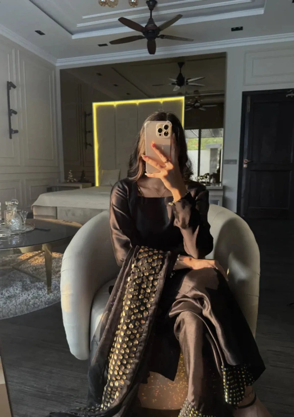 Noir Gold Raw Silk Farsi Shalwar