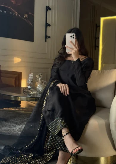 Noir Gold Raw Silk Farsi Shalwar