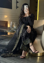 Noir Gold Raw Silk Farsi Shalwar