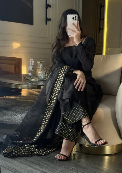 Noir Gold Raw Silk Farsi Shalwar