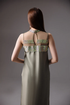 OLIVE SILK CRYSTAL-NECK ENSEMBLE