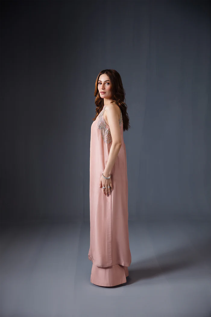 DUSTY ROSE CRYSTAL-HALTER ENSEMBLE
