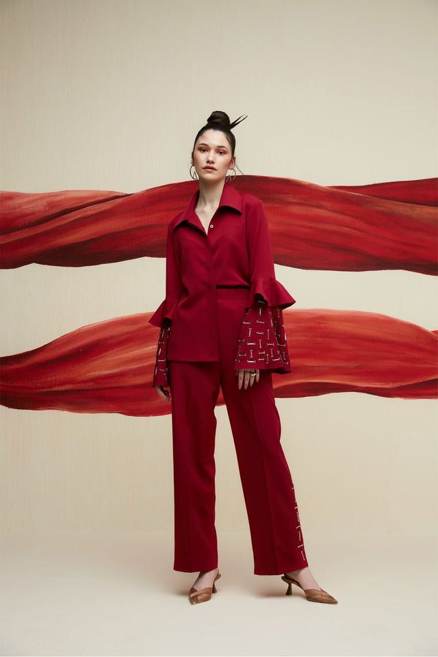 SCARLET FLARE-CUFF CO-ORD SET