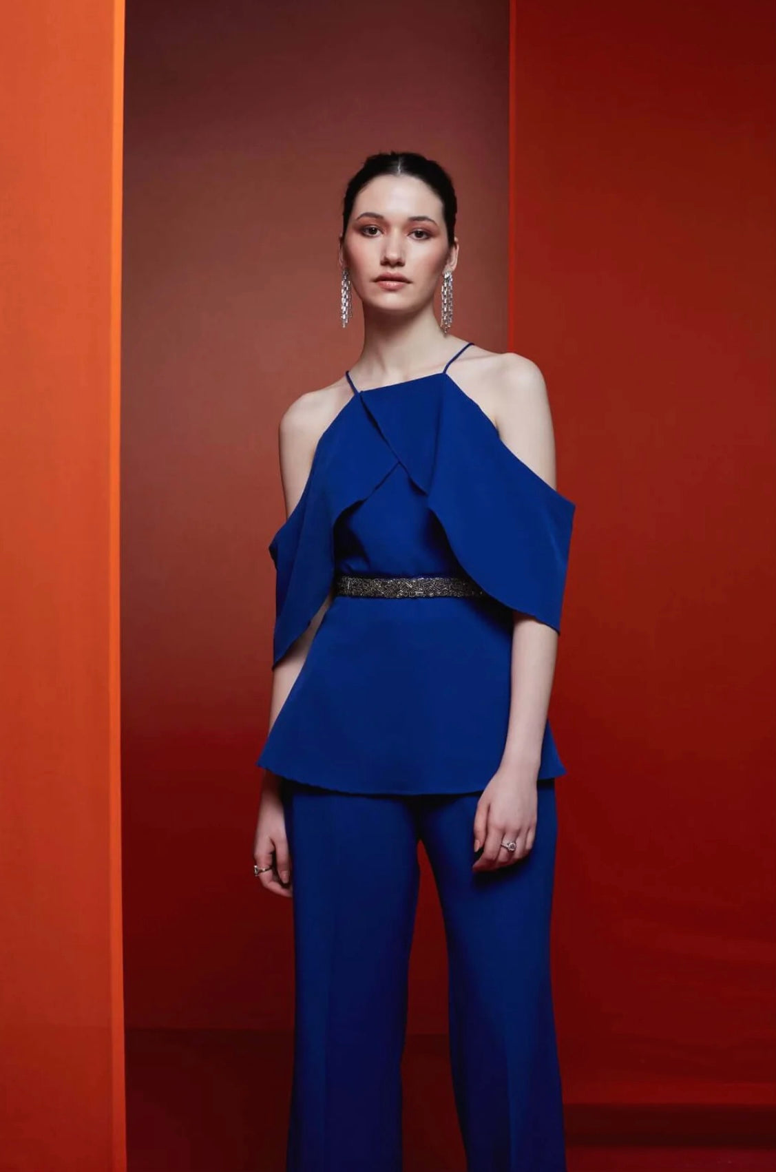 Sapphire Cold-Shoulder Evening Set